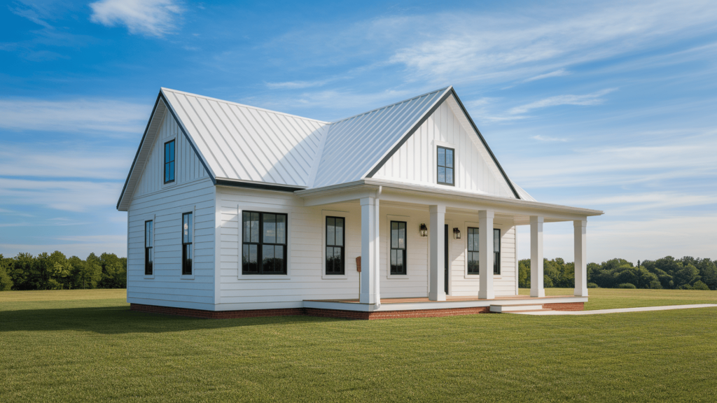 2. Black Trim on a Fresh White Farmhouse

