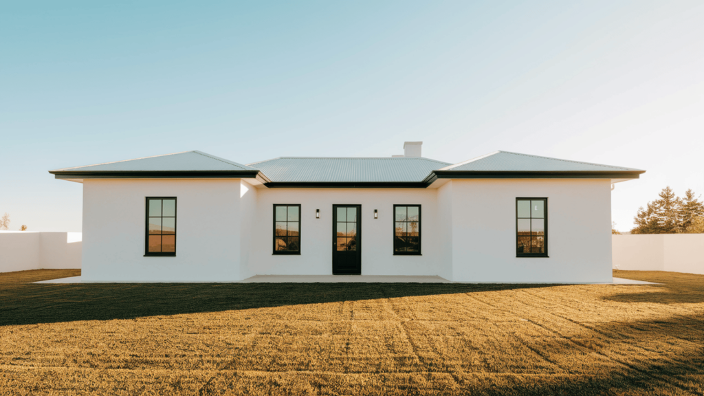 3. Sleek Black Roof & Trim for a White House
