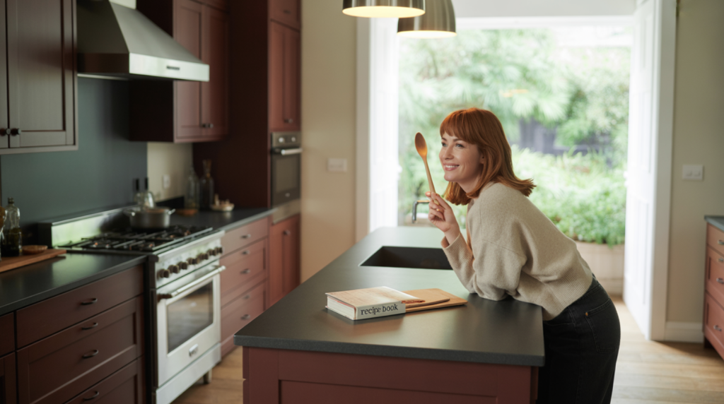 7. Wine-Colored Cabinets
